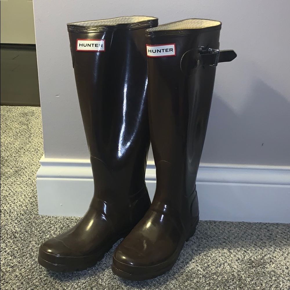 Hunter Brown Gloss Tall Rain Boot Wellies Sz 35/36